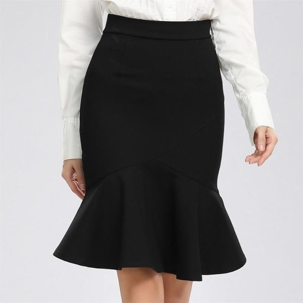 

skirts high-waisted fishtail long ruffled slim large size bag hip stretch skirt s-5xl, Black