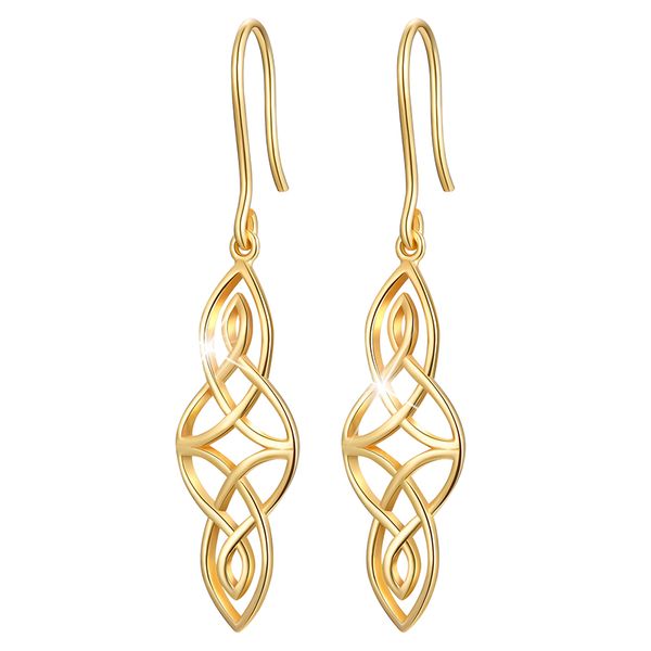 

stylever 18k gold plating 925 sterling silver irish celtic knot filigree drop earrings hypoallergenic earrings for women, Golden;silver
