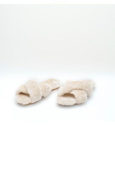 

women's beige cross plush home slipper slippers, Black
