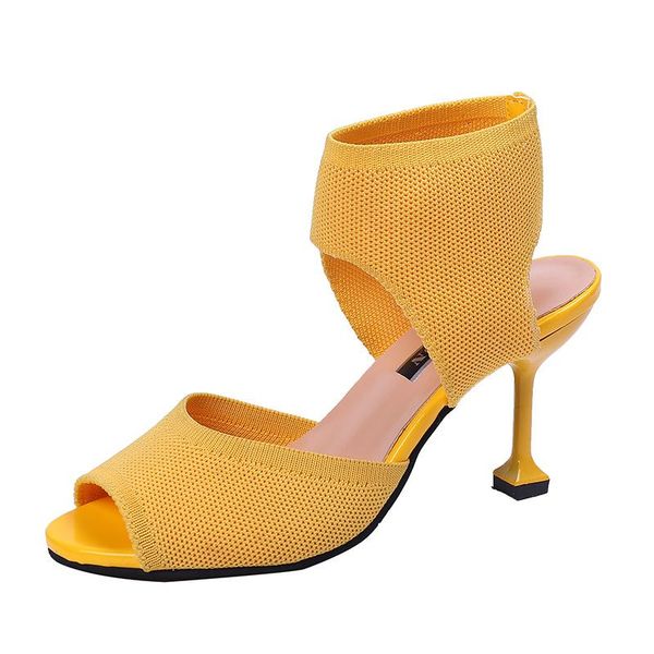 

dress shoes ladies woman sandals thin high heels fish mouth flying 2021 summer solid women plus size, Black