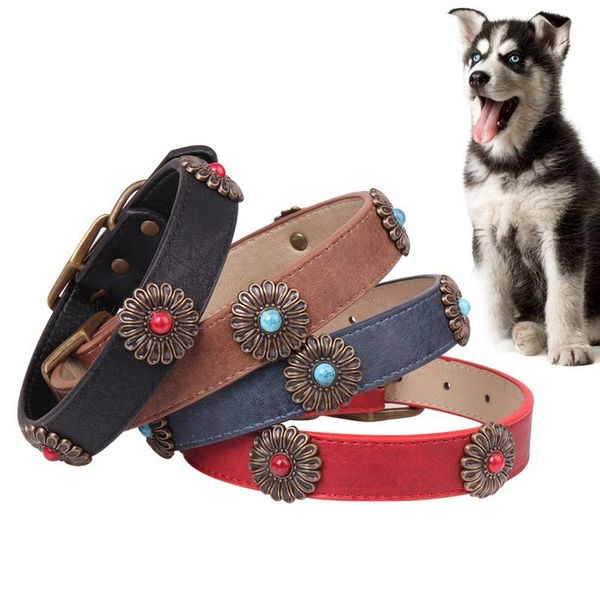 

spot bronze daisy pet collar blue black red collars leads dog necklace with flowers adjustable for puppy & leashes