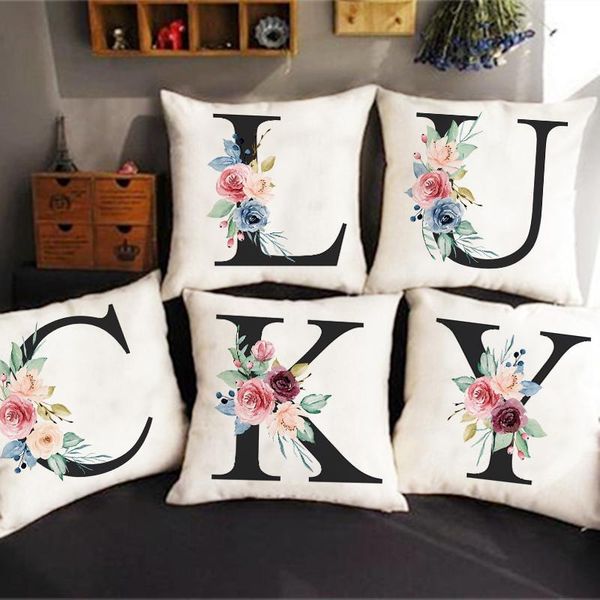 

cushion/decorative pillow initials letter flower printed decorative pillowcase throw case polyester printing home decor sofa cushion cover