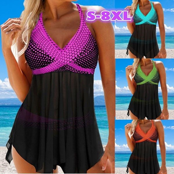 

plus size women fashion two pieces swimwear v-neck bathing suits backless tankini beachwear swimdress and shorts casual swimsuits, White