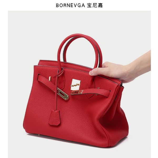 

genuine leather womens bag handbag layer cowhide lychee pattern portable large capacity red wedding bridal