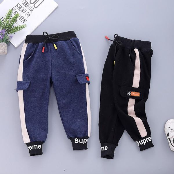 

jumpsuits boys pants cotton korean casual loose children spring and autumn trousers large pockets, Blue
