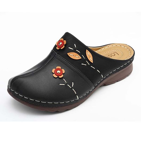 

sandals women comfortable flower sweet platform ladies shoes handmade car line non-slip women's large size footwear, Black