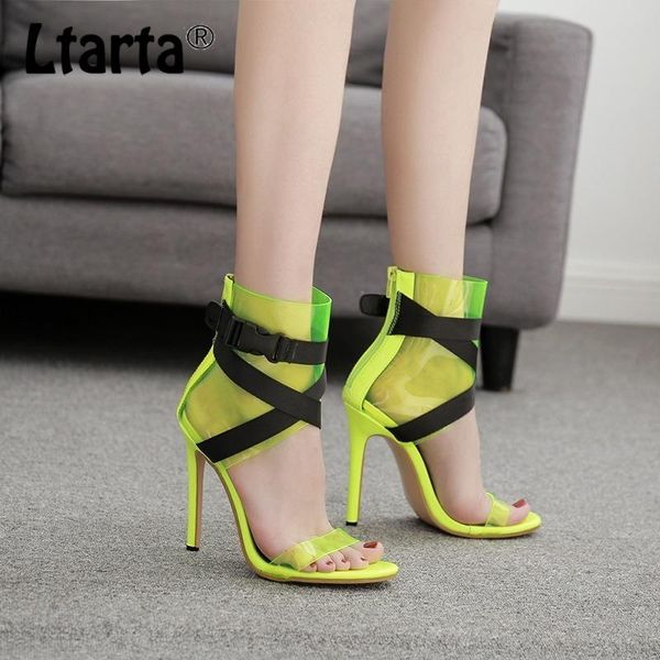 

11.5cm 2021 super-heeled women's sandals transparent stiletto heel nightclub boots zl, Black