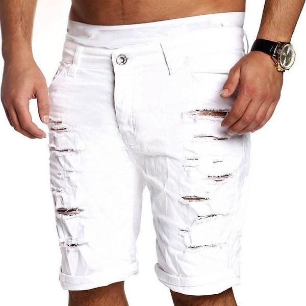 

men's jeans mens denim shorts fashion solid ripped casual personalized streetwear men hip hop short pants knee length black, Blue