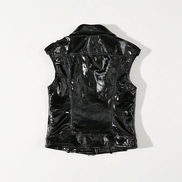 

women's vests leather waistcoat 2021 autumn winters female sheep skin show thin brief paragraph paint coat winter vest women, Black;white