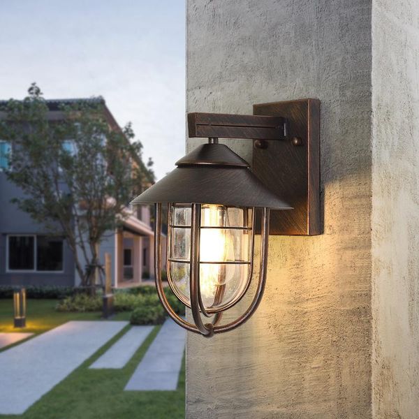 

american retro e27 outdoor wall lamp industrial garden waterproof lights red brown porch balcony corridor sconce lamps