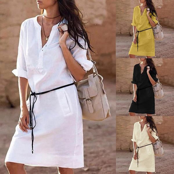 

fashion summer dress 2021 solid shirt loose mini robe femme vestidos white clothes for women casual dresses, Black;gray