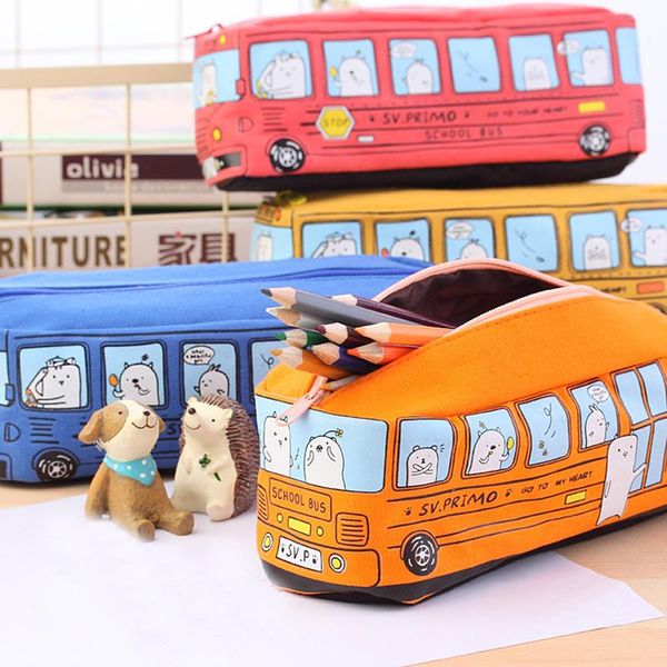 

storage bags 1pc creative cartoon school bus large capacity cute pencil box atationery kids gift office case supplies