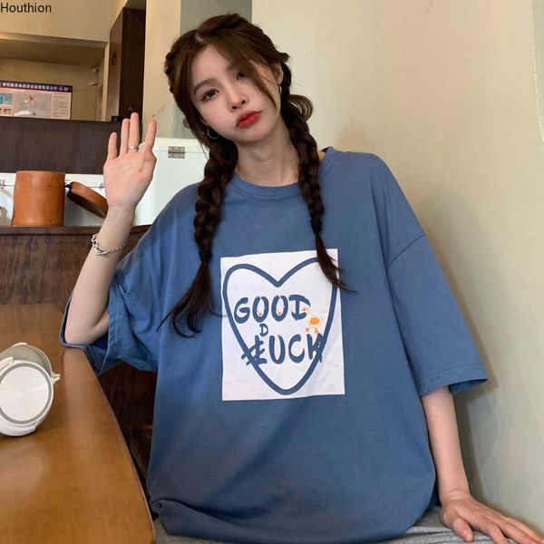 

summer women's oversized t-shirt crop letter pint loose plus size tshirt new casual fashion cotton o-neck t-shirts houthion y0621, White
