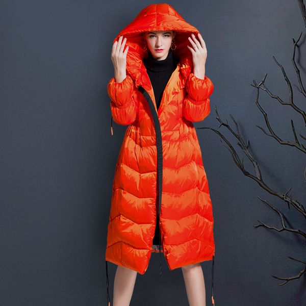 

down jacket korean thickened women's 2021 medium length bright face loose white duck, Black