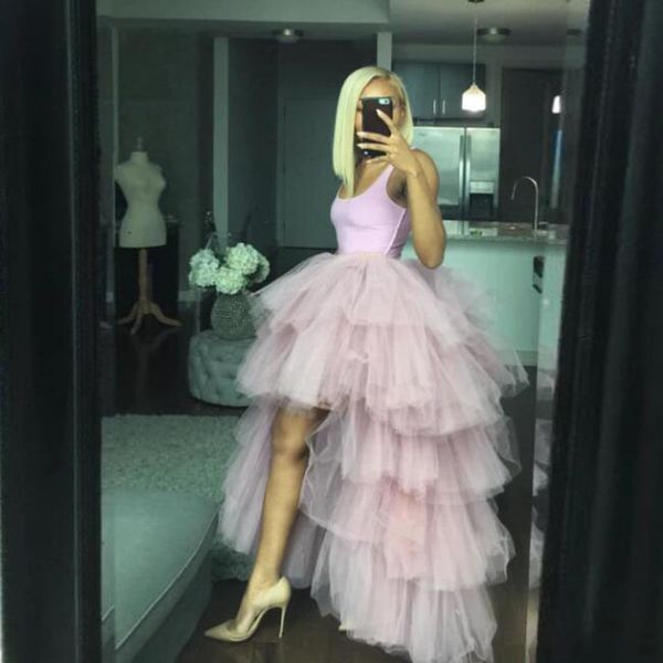 

chic women tutu high low tulle skirt tiered ruffles asymmetrical prom gown party skirts saia faldas custom made plus size 210324, Black