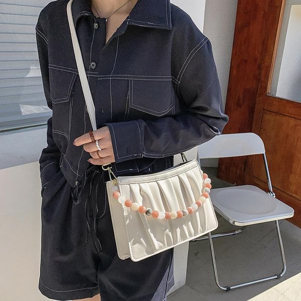 

cross body female shoulder bag white women crossbody 2021 ladies designer square pu leather with bead decoration