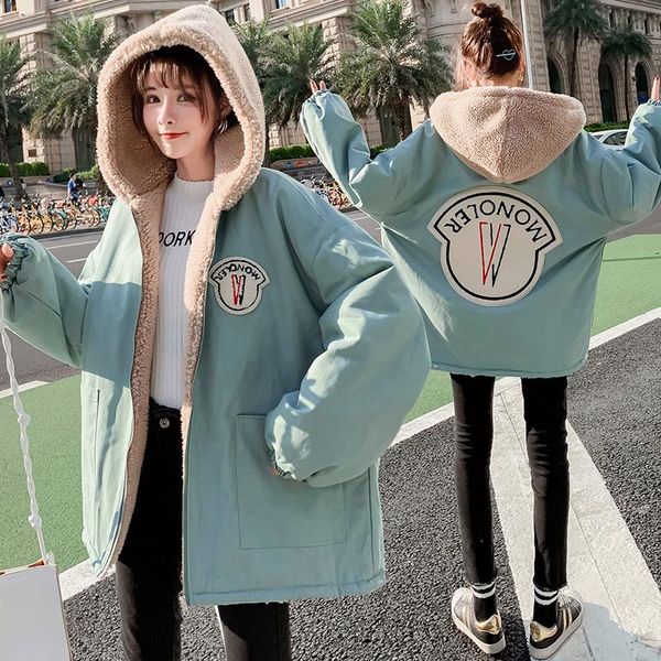 

women's jackets college wind 2021 winter korean style loose lamb wool plus fleece jacket women, Black;brown