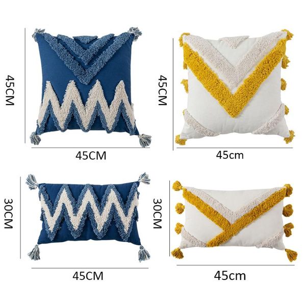 

cushion/decorative pillow cushion cover moroccan style abstract zigzag navy mustard pillowcase tassels fringe square rectangle home decor