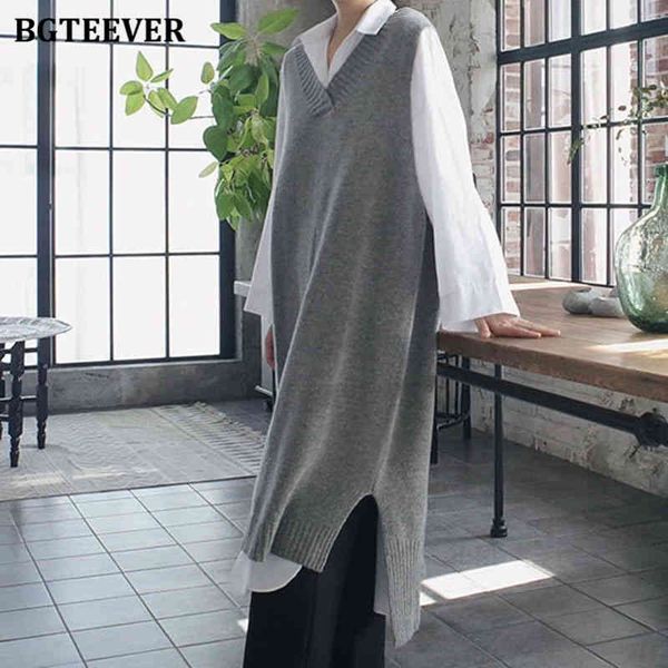 

dresses chic v-neck sleeveless women knitted casual loose irregular split female sweater dress autumn vest vestidos 1fcp, Black;gray