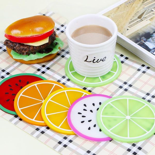 

mats & pads 7pcs fruit shape cup silicone non slip insulation drink holder kitchen dining bar table decorations