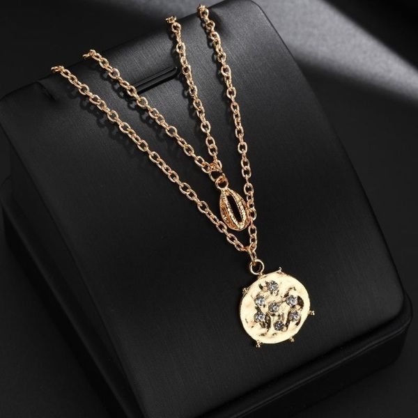 

pendant necklaces bohemian choker vintage disc shell women fashion personality double necklace 2021 female jewelry gifts, Silver