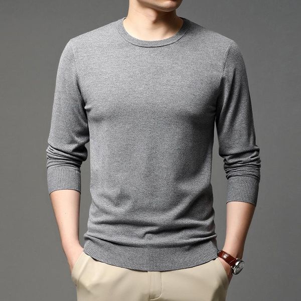 

men's sweaters 2021 autumn round neck knitted pullover business casual solid color sweater bottoming shirt male brand clothes, White;black
