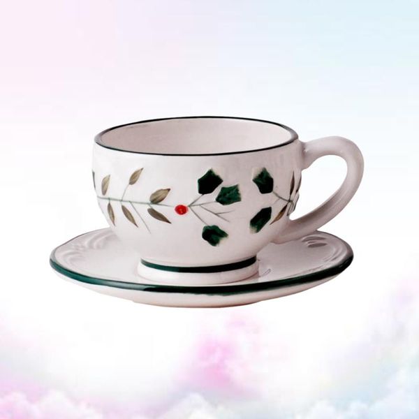 

set ceramic tableware anaglyph hand-painted holly berries coffee cup and plate mugs