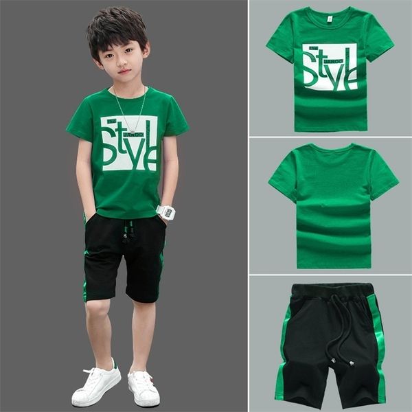 

boys clothes set short sleeve t-shirt +pants summer kids boy sports suit children clothing outfits teen 5 6 7 8 9 10 11 12 years 210326, White