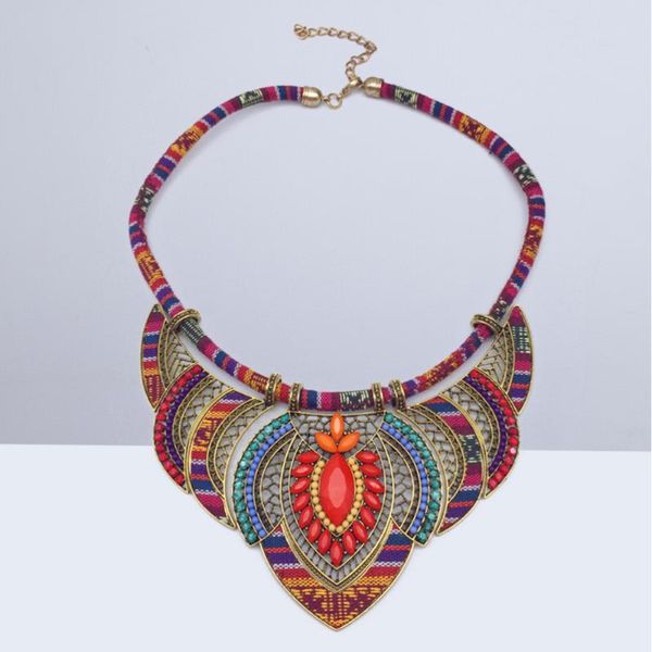 

pendant necklaces fashion hand made ethnic choker necklace bib collares multicolor beads bohemia statement jewelry for (red), Silver