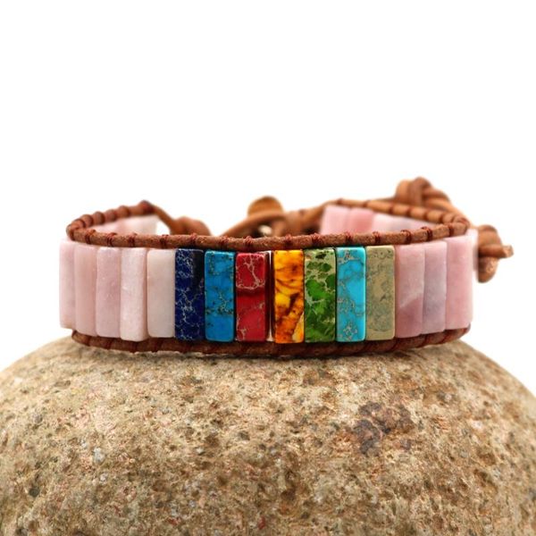 

tennis 7 chakra bohemia bracelet jewelry natural jaspers pink opal stone heart wrap bracelets dropship gifts, Golden;silver