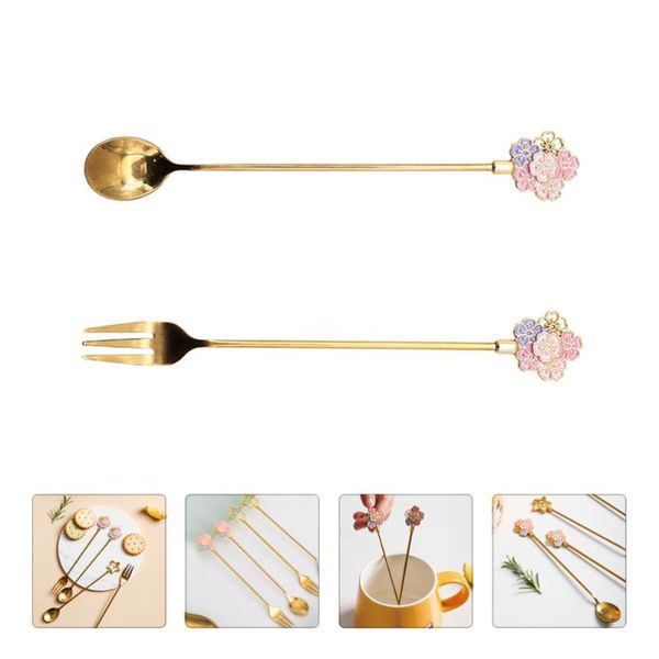 

2pcs creative stainless steel coffee dessert spoon and fork flatware for home forks