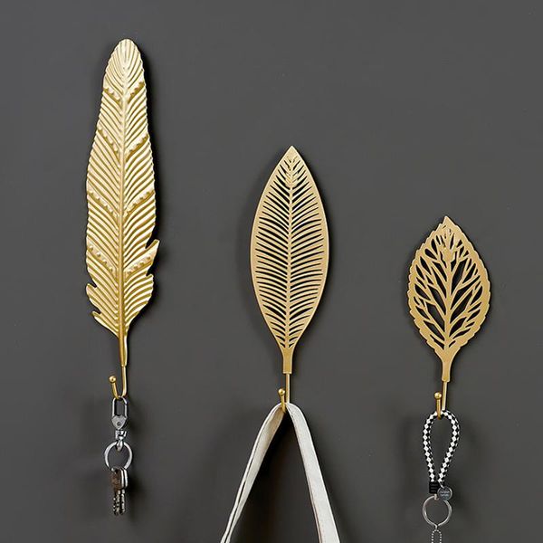 

hooks & rails iron art leaf storage single hook el entrance back hanging hole design literary style gold home decoration up