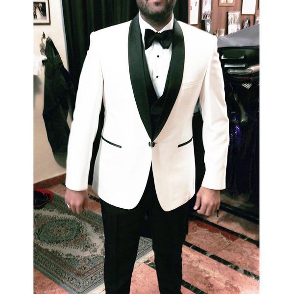 

white mens suits with pants wedding groom tuxedo 3 pieces jacket+pants+vest black shawl lapel groomsmen for party men's & blazers, White;black