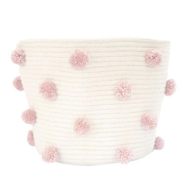 

laundry bags cotton rope storage baskets 12" x woven baby cute pompoms orangizer bins for laundry, toys, cloths, home pography