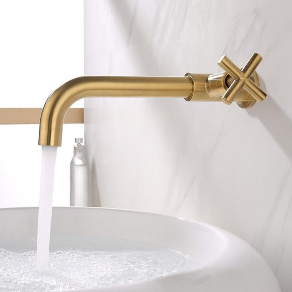 

bathroom sink faucets brass double handle wall mounted faucet cold basin mix tap brushed tool