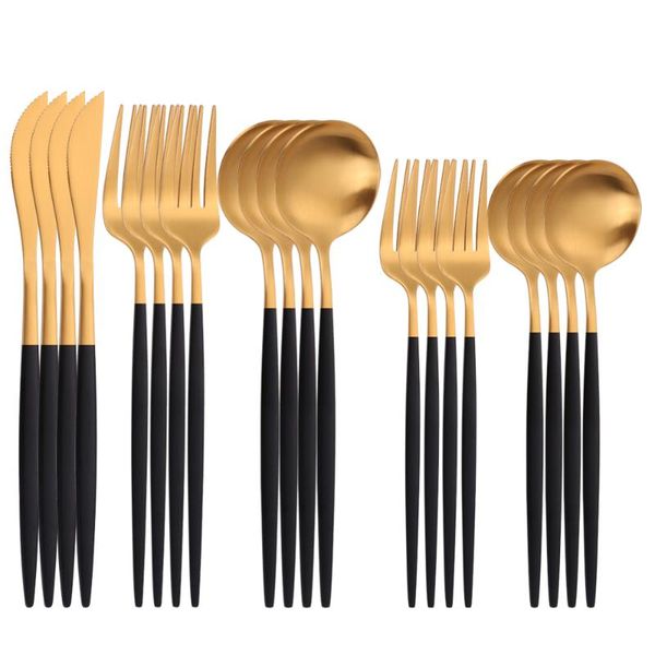 

flatware sets 20 pieces cutlery set stainless steel black golden matte gold spoon wedding gift fork spoons knives dishwasher safe