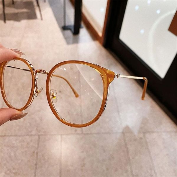 

fashion sunglasses frames eyeglasses frame vintage big size round computer glasses metal anti-blue light optical spectacle eyeglass, Black