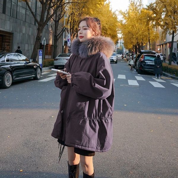 

jacket women's winter coat cotton hoodie korean-style fur collar parka jacket, Black;brown