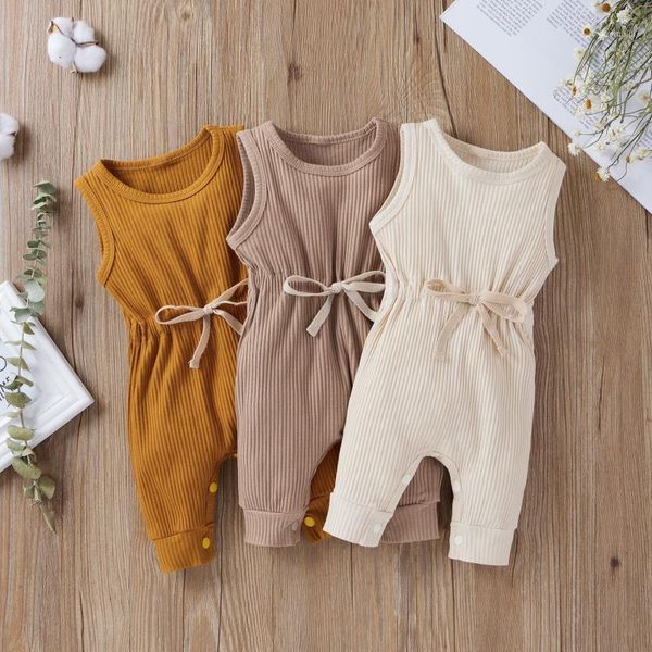 

jumpsuit for baby girl kids jumpsuits infant girls boys solid sleeveless romper clothes 2021 holiday rompers, Blue