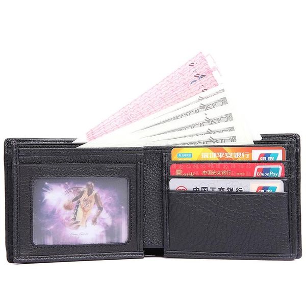 

wallets luufan fashion genuine leather men's wallet short two folds card case holder black 8147a-1 2021 design, Red;black