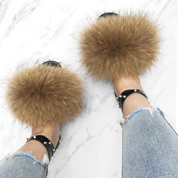 

slippers summer rivet sandals fluffy jelly rubber shoes for women 2021 luxury fur ladies cross-tied flip flop, Black