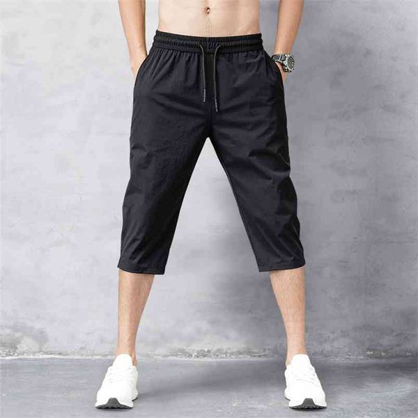

men's shorts summer breeches thin nylon 3/4 length trousers male bermuda board quick drying beach black men's long shorts 210323, White;black