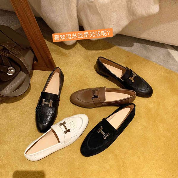 

h-button spring 2020 new versatile flat bottomed round head tassel leather british small shoes lefu shoes single shoes yw, Black