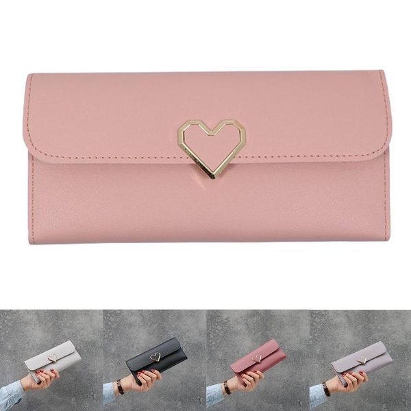 

women wallet pu leather long love heart design cute purse for phone card holder clutch wallets feminina, Red;black