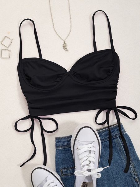 

drawstring ruched side bustier cami e39y#, White