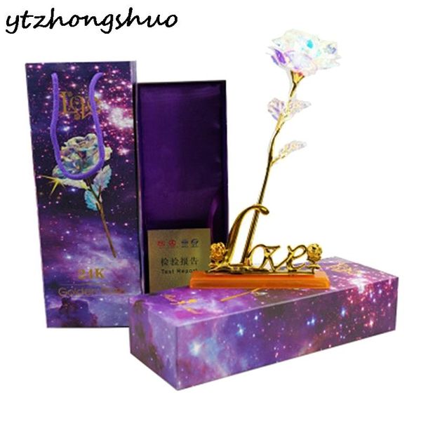 

valentine's day creative gift 24k foil plated rose gold with box lasts forever love wedding decor lover lighting decorative flowers & w