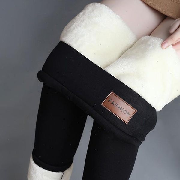 

winter casual pants warm womens legging super thick high stretch lamb cashmere leggins waist skinny trousers, Black