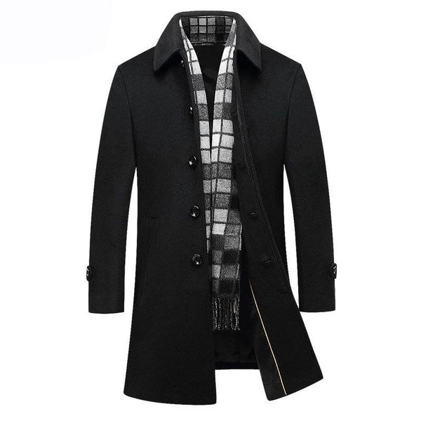 

men's wool & blends trench coat men 2021 autumn winter fashion black slim fits jackets coats business mens long windproof outwe