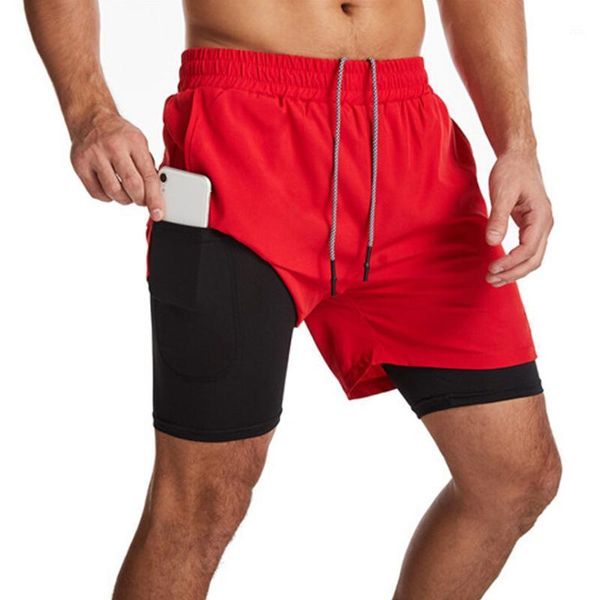 Running Shorts Men 2 em 1 esportes corredores fundos ginásio exercício fitness curta calça elástica cintura cordão masculino 9 tColor