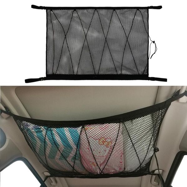 

car organizer pocket mesh storage bag net double-headed zipper roof cargo luggage